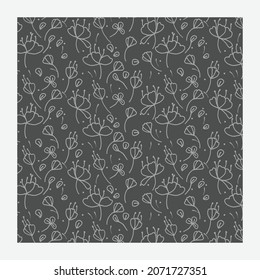 Floral seamless background. line texture on Gray background. Abstract floral wallpaper, bright tile ornament.