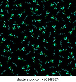 Floral seamless background for manufacturing, wallpapers and scrapbooking. Simple cute vector seamless pattern in small-scale flowers. Little flowers in blue and green colors.