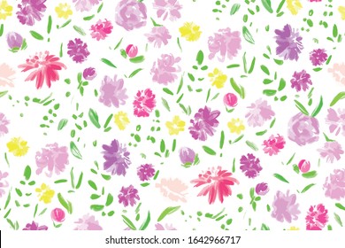 Patrón de fondo floral sin fisuras. Flores de primavera coloridas dibujadas a mano, vector. Verano de primavera. Revestimiento de tela, diseño textil, envoltura, papel 