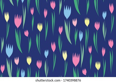 Floral seamless background pattern. Colorful spring flowers hand drawn, vector. Spring summer. Fabric swatch, textile design,wrapping paper