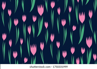 Floral seamless background pattern. Colorful hand drawn spring flowers vector. Spring or summer fabric swatch, textile design,wrapping paper
