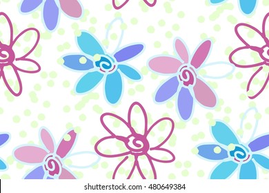 Floral seamless background pattern with daisy flowers. Vector illustration hand drawn. Wrapping paper, fabric swatch.