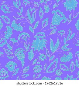 Patrón de fondo floral sin fisuras. Ilustración de vectores étnicos. flores y hojas de fantasía. Estilo oriental