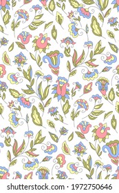Floral seamless background pattern. Ethnic vector illustration. fantasy flowers and leaves. Oriental style
