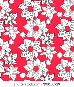 Floral seamless background pattern with fantasy flowers. Vector illustration hand drawn.