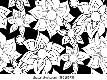 Floral seamless background pattern with fantasy flowers. Vector illustration hand drawn.