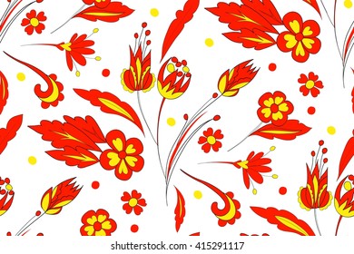 Floral seamless background pattern with fantasy flowers. Summer flowers. Vector illustration hand drawn. Colorful background.