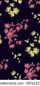 Floral seamless background pattern with fantasy flowers and leaves  Line art. Embroidery flowers. Vector illustration.
