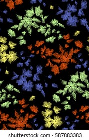 Floral seamless background pattern with fantasy flowers and leaves  Line art. Embroidery flowers. Vector illustration.

