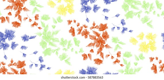 Floral seamless background pattern with fantasy flowers and leaves  Line art. Embroidery flowers. Vector illustration.
