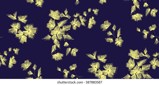 Floral seamless background pattern with fantasy flowers and leaves  Line art. Embroidery flowers. Vector illustration.