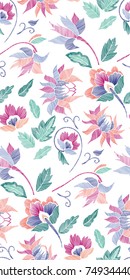 Floral seamless background pattern with fantasy flowers and leaves Line art. Embroidery flowers. Vector illustration.