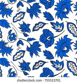 Floral seamless background pattern with fantasy flowers and leaves Line art. Embroidery flowers. Vector illustration.