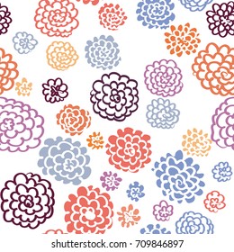 Floral seamless background pattern with  flowers and leaves, spring - summer season. Vector illustration for textile, wrapping paper, wallpaper, curtains .

