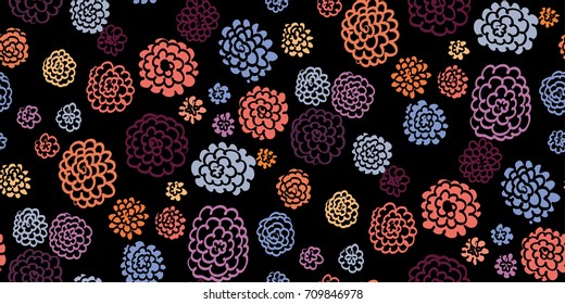 Floral seamless background pattern with  flowers and leaves, spring - summer season. Vector illustration for textile, wrapping paper, wallpaper, curtains .
