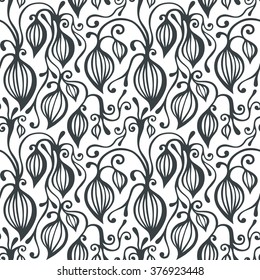 Floral seamless background pattern, fruit on the branches. Vector illustration