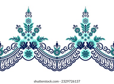 Fondo floral sin fisuras. diseño de diseño de bordado floral con motivos geométricos de encaje étnico para la impresión de telas textiles alfombras de papel pintado. Cuello de bordado