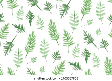 Floral seamless background pattern. Green leaves hand drawn, vector. Spring summer. Fabric swatch, textile design,wrapping paper