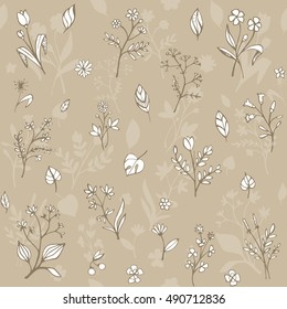 Floral seamless background pattern with hand drawn plants