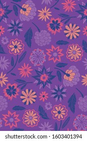 Floral seamless background pattern with mix wild flowers and leaves Line art. Embroidery flowers. Vector illustration. Textile design, wallpaper, card design.