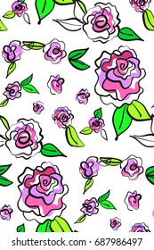 Floral seamless background pattern with roses, spring - summer season. Vector illustration for textile, wrapping paper, wallpaper, curtains.