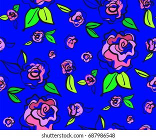 Floral seamless background pattern with roses, spring - summer season. Vector illustration for textile, wrapping paper, wallpaper, curtains.