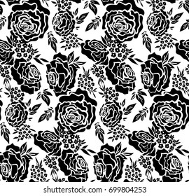 Floral seamless background pattern with roses, spring - summer season. Vector illustration for textile, wrapping paper, wallpaper, curtains.