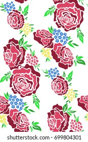 Floral seamless background pattern with roses, spring - summer season. Vector illustration for textile, wrapping paper, wallpaper, curtains.