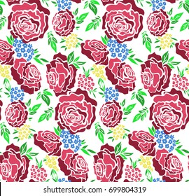 Floral seamless background pattern with roses, spring - summer season. Vector illustration for textile, wrapping paper, wallpaper, curtains.
