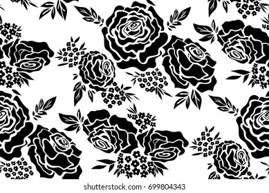 Floral seamless background pattern with roses, spring - summer season. Vector illustration for textile, wrapping paper, wallpaper, curtains.