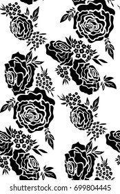 Floral seamless background pattern with roses, spring - summer season. Vector illustration for textile, wrapping paper, wallpaper, curtains.