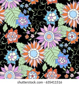 Floral seamless background pattern spring - summer season. Vector illustration for textile, wrapping paper, wallpaper, curtains.

