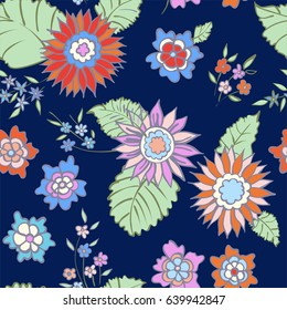 Floral seamless background pattern spring - summer season. Vector illustration for textile, wrapping paper, wallpaper, curtains.