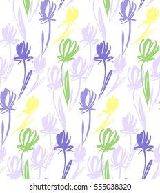 Floral seamless background pattern with tulips. Spring flowers blossom vector illustration hand drawn.