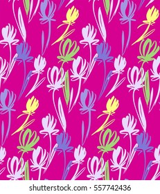 Floral seamless background pattern with tulips. Spring flowers blossom vector illustration hand drawn.