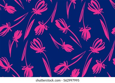 Floral seamless background pattern with tulips. Spring flowers blossom vector illustration hand drawn.