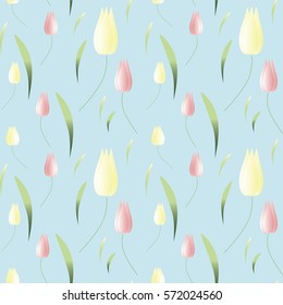 Floral seamless background pattern with tulips. Spring flowers blossom vector illustration hand drawn.