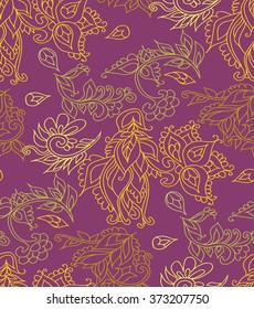 Floral seamless background pattern. Vector illustration hand drawn. Line art.