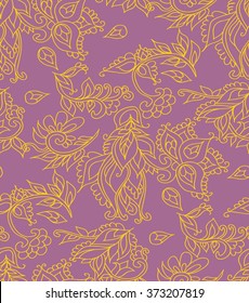 Floral seamless background pattern. Vector illustration hand drawn. Line art.