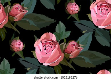 Floral seamless background pattern. Watercolor pink garden roses in hand drawn style. Elegant flowers , vector illustration for textile, wrapping paper, wedding card.