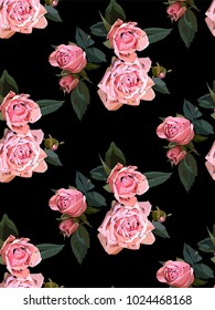 Floral seamless background pattern. Watercolor pink garden roses in hand drawn style. Elegant flowers, vector illustration for textile, wrapping paper, wedding card.