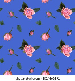 Floral seamless background pattern. Watercolor pink garden roses in hand drawn style. Elegant flowers, vector illustration for textile, wrapping paper, wedding card.