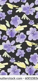 Floral seamless background pattern. Watercolor flowers hand painted, vector illustration.