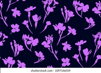 Floral seamless background pattern with wild flowers and leaves. Botanical illustration  hand drawn.Textile print, fabric swatch, wrapping paper.