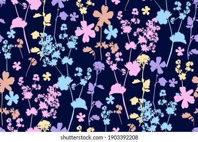 Floral seamless background pattern. Wild flowers hand drawn, vector. Spring summer. Fabric swatch, textile design, wrapping paper
