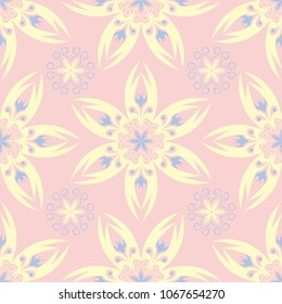 Floral seamless background. Pink, blue and yellow flower pattern for wallpapers, textile and fabrics