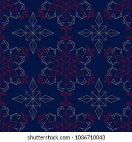 Floral seamless background. Red and beige flower elements on blue background for wallpapers, textile and fabrics