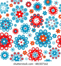 Floral seamless background with red and blue flowers