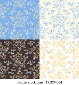 Floral seamless background. Set of vector patterns with flowers in the shape of stars.