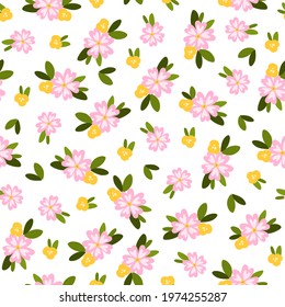 Floral seamless background with small decorative flowers. Can be used for printing on paper, stickers, badges, bijouterie, cards, textiles. 